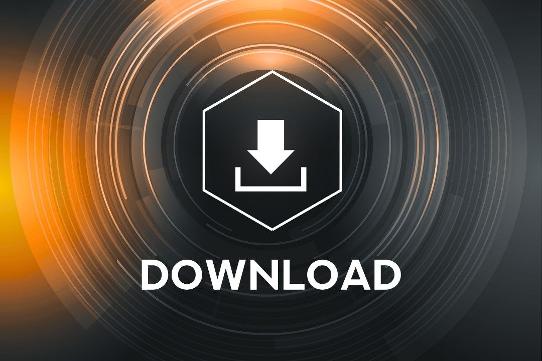 Download icon on black, grey and orange background.