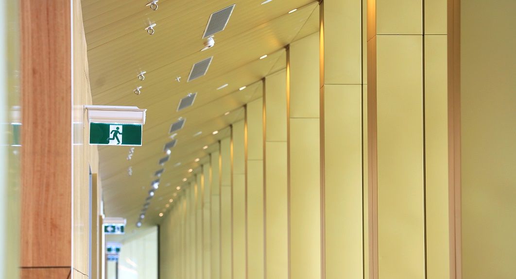 Emergency light on office wall