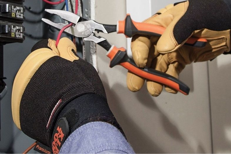 Klein Tools pliers and branded gloves